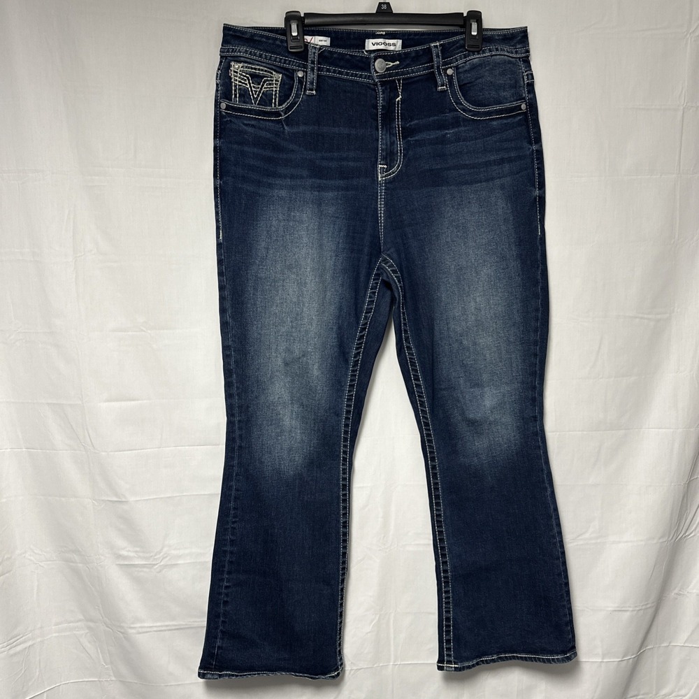 Vigoss Women's Size 16 Boot Cut Denim Jeans USA Flag Embroidered Western Cowgirl